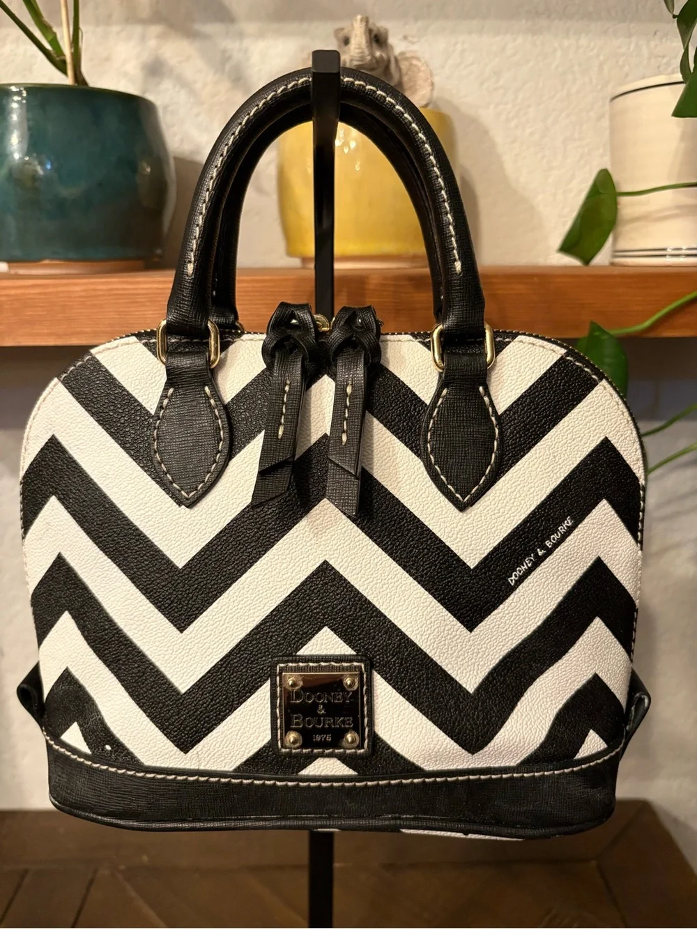 Dooney & Bourke Mini Chevron Satchel Crossbody Black & White
